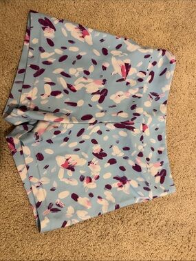 Bloch Light Blue Floral Dance Shorts with Purple Accents